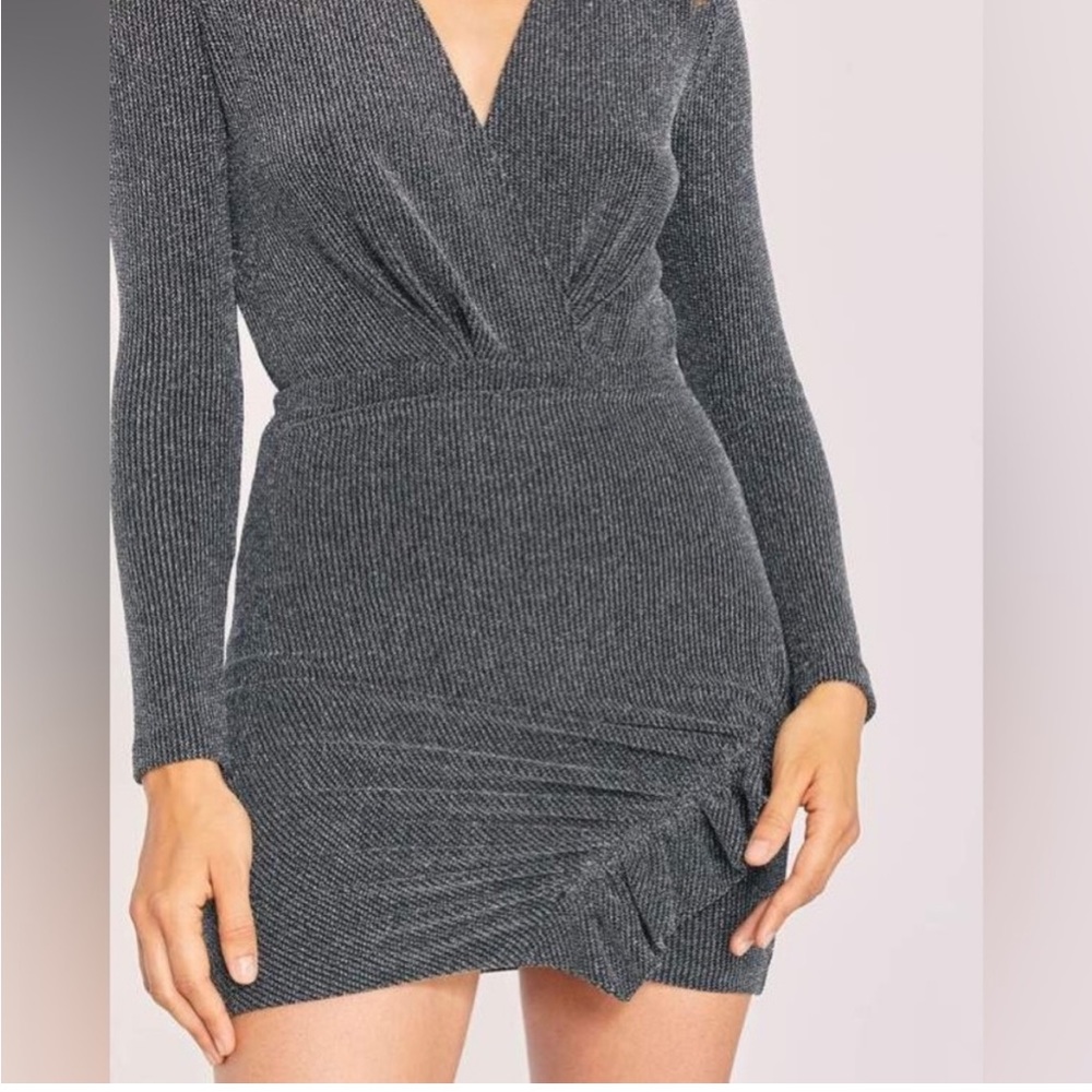 Noize Ruffled Wrap-effect Metallic Ribbed-knit Mini Dress - Picture 4 of 11
